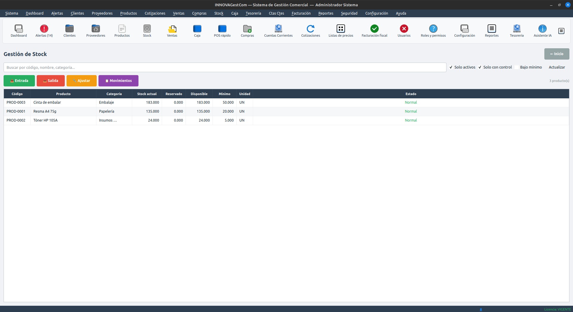 Control de stock en INNOVAGestCom